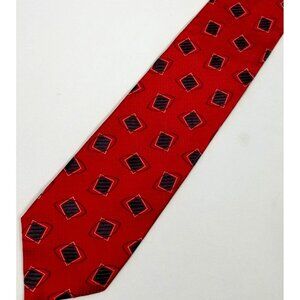 Jos. A. Bank Mens Necktie Red Geometric Squares Silk Tie Made In Italy
